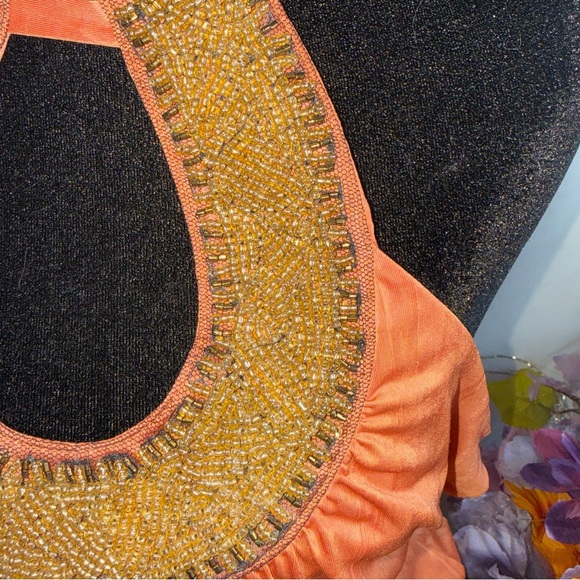 Studio Y Rust Beaded Halter Top Gold Embellished Boho Festival - Picture 2 of 10